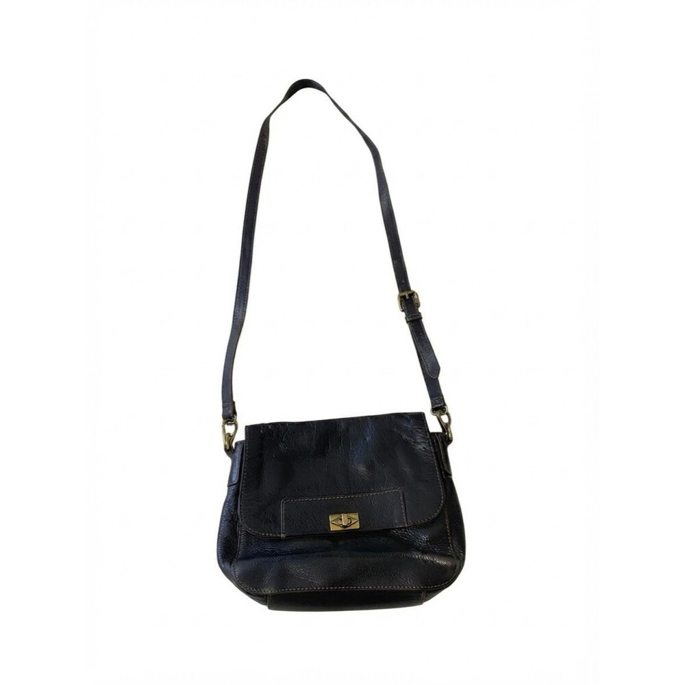 Fossil Women's Black Pebbled Leather Flap Crossbody Bag With Brass Hardware Boho